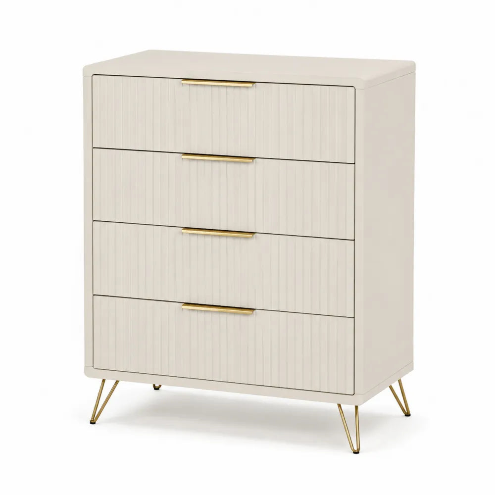 Cassettiera in MDF Beige con Gambe in Metallo Dorato