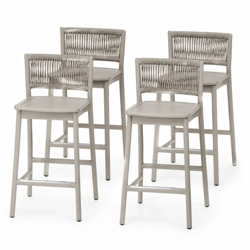 Set di 4 Sedie in Alluminio con Schienale Intrecciato