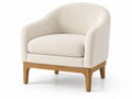 Poltrona in Tessuto Bouclé Beige con Struttura in Legno