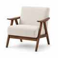 Poltrona in Legno con Rivestimento in Tessuto Crema