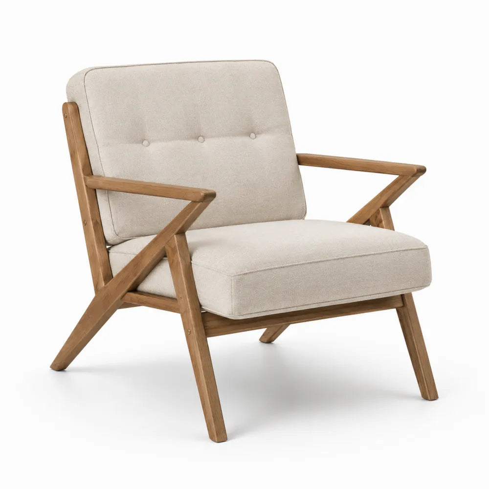 Poltrona in legno e poliestere beige