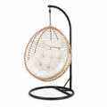 Sedia Sospesa in Rattan Sintetico con Cuscino in Poliestere Beige e Struttura in Acciaio