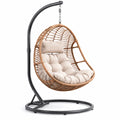 Sedia Sospesa in Rattan Sintetico con Cuscino Beige e Supporto in Acciaio