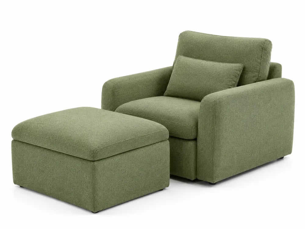 Set Poltrona e Pouf in Tessuto di Poliestere Verde