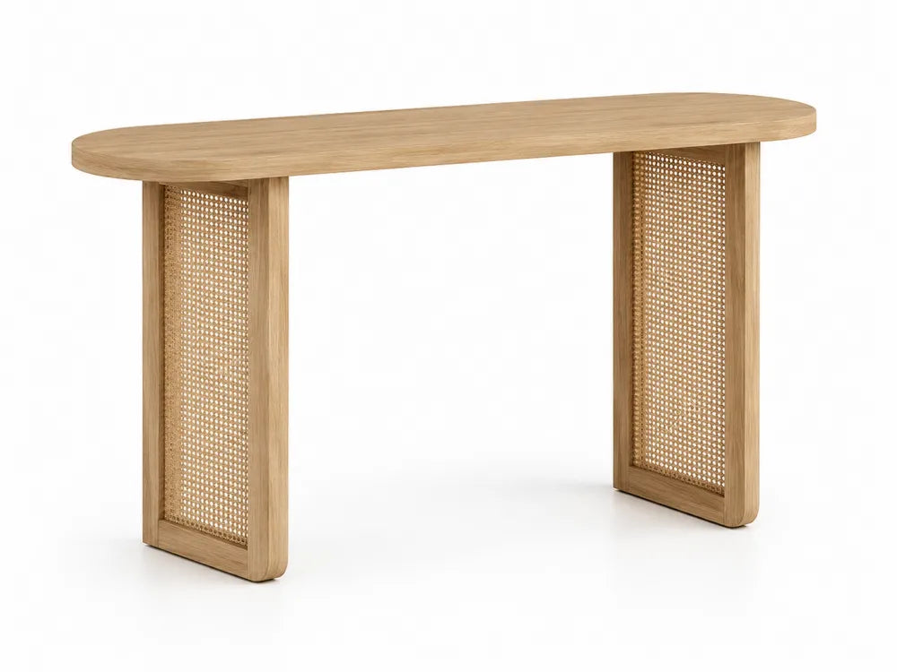 Consolle in legno e rattan 120x35x75 cm