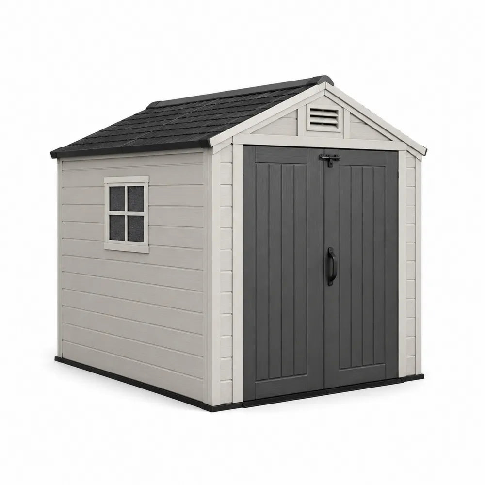 Capanno da Giardino in Plastica con Doppia Porta Grigio e Beige 195x152x226 cm
