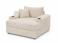Poltrona in Tessuto a Coste Beige con Portabicchieri