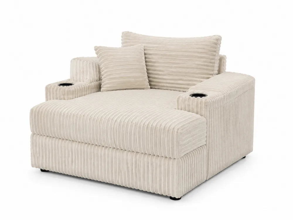 Poltrona in Tessuto a Coste Beige con Portabicchieri