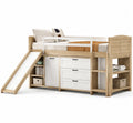 Letto a soppalco in legno con scivolo e cassetti bianchi 200x100 cm
