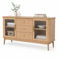 Credenza rovere con vetro a coste e 3 cassetti