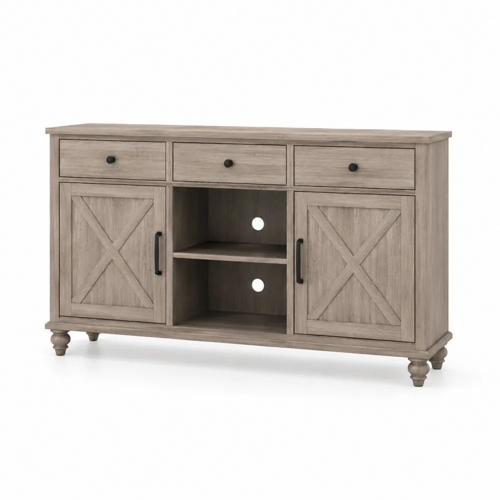 Credenza in Legno con Ante e Cassetti Grigio Chiaro