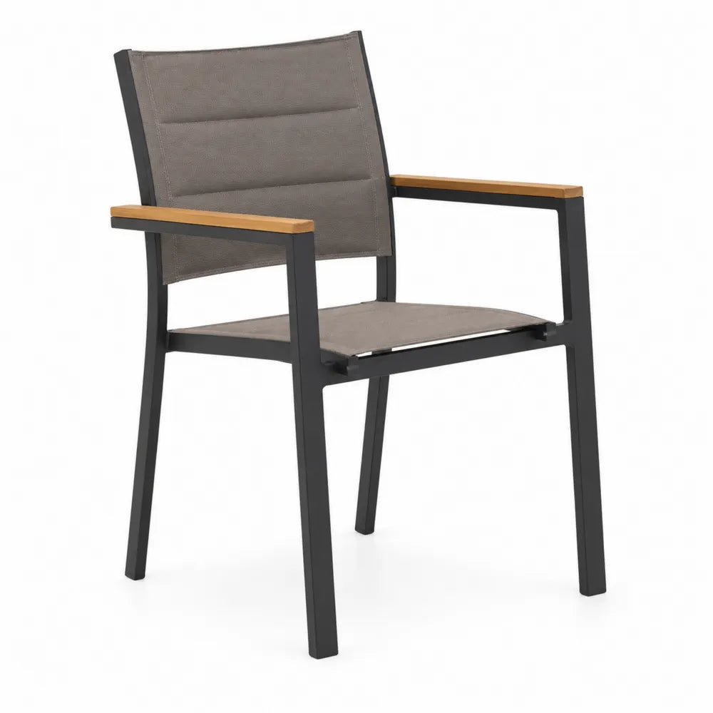 Sedia da Esterno in Alluminio con Braccioli in Teak Grigio