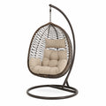 Sedia Sospesa in Rattan Sintetico con Cuscini in Poliestere Beige