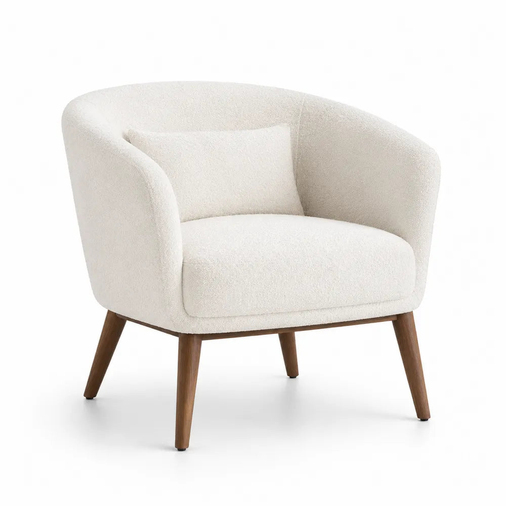 Poltrona in Tessuto Bouclé con Gambe in Legno, 75x70x80 cm