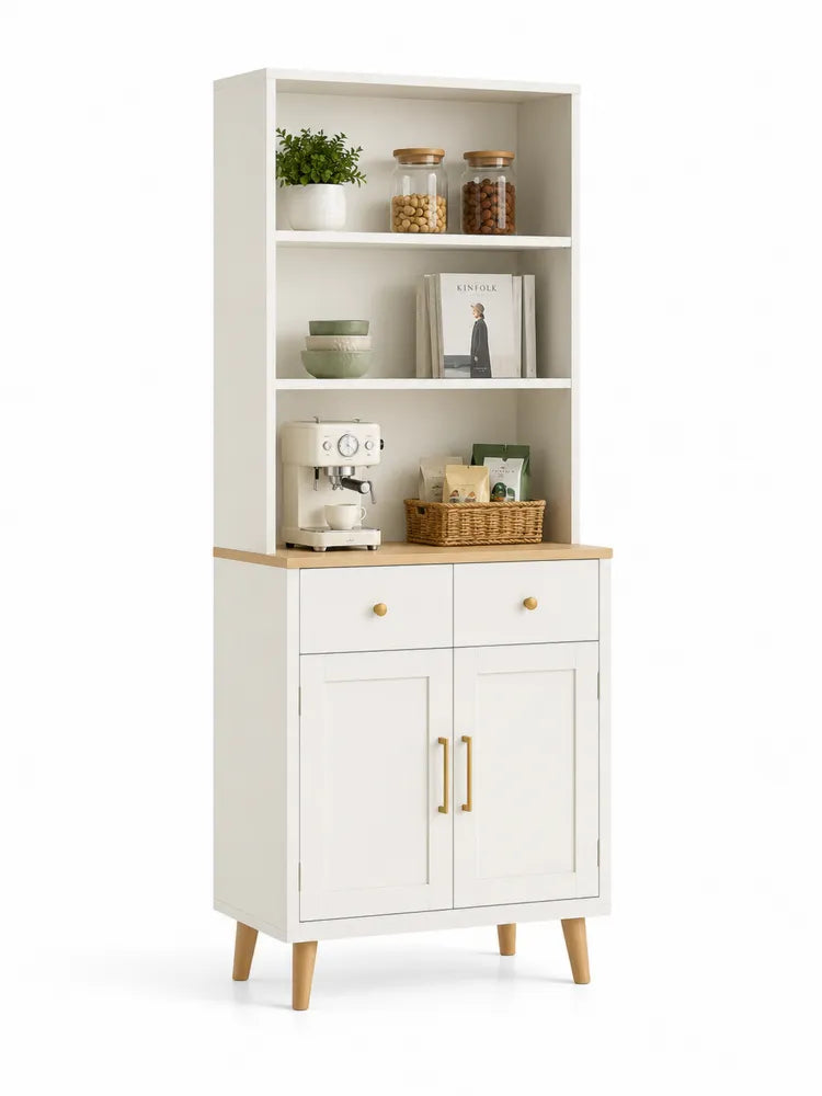 Credenza in legno MDF bianca con ripiani e ante